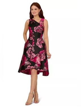 Adrianna Papell Women's Floral Jacquard High-Low-Hem Dress